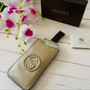 AUTHENTIC GUCCI GG Pewter Metallic Leather case